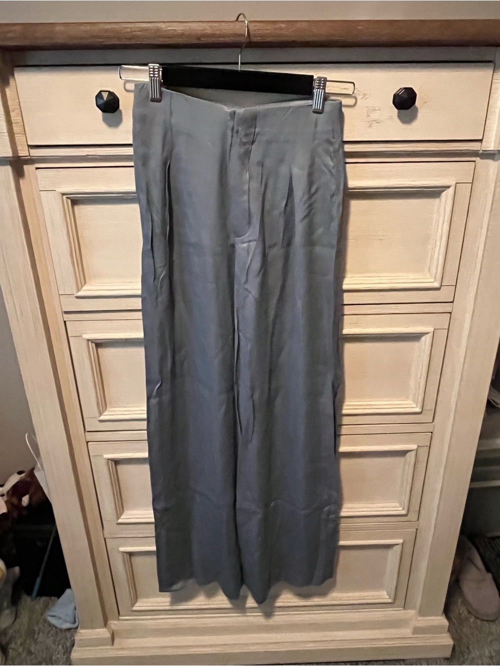 Zara Wide Leg Satin-Look Blue Pants